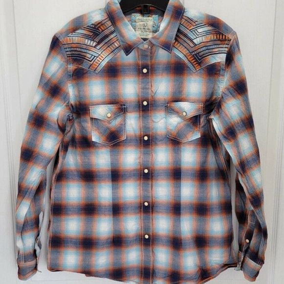 Panhandle Rough Stock Men's Dress Shirt Plaid Button Up Chest Pockets Sz Large - Picture 1 of 11